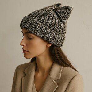 Federica Moretti Knit Hat with Bow NWT in Marled Wool Knit with Metallic Threads